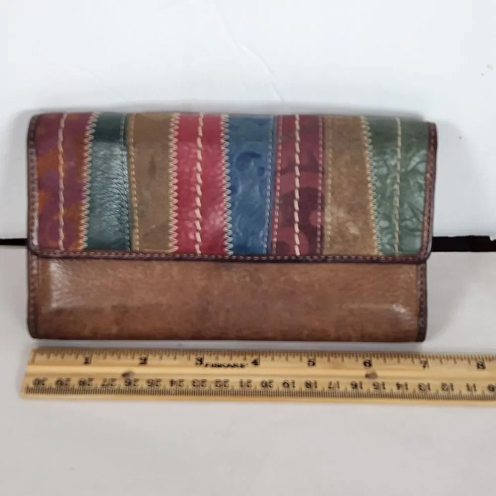 Vintage Fossil Genuine‎ Leather Trifold Wallet Patchwork Womens, 7